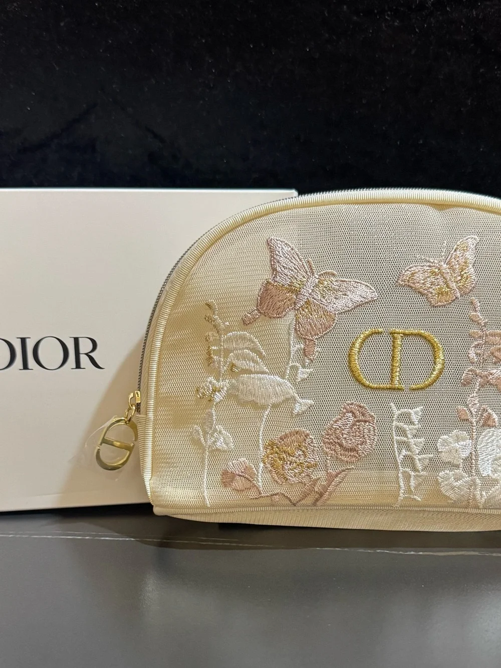 Dior Embroidered Butterfly Cosmetic Pouch in Cream